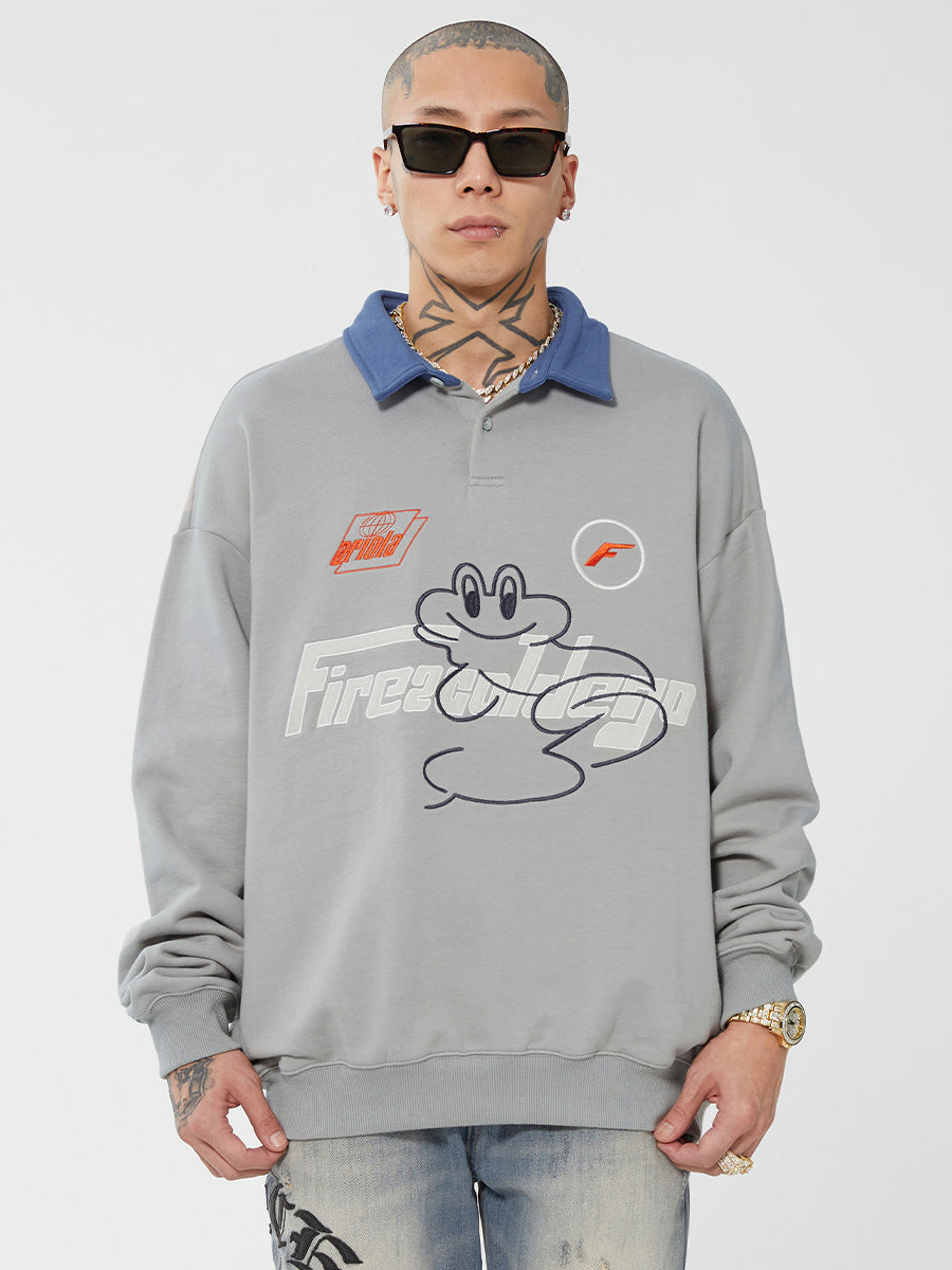 F2CE Fire 2 Cold Ego LOGO Vintage Print Polo Sweatshirts