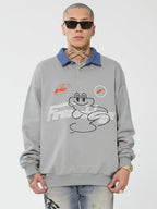 F2CE Fire 2 Cold Ego LOGO Vintage Print Polo Sweatshirts