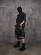 UNDERWATER Double Layer Damage Black Cargo Denim Shorts | Baggy Jorts