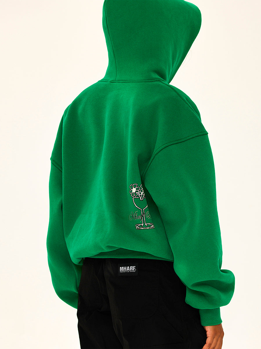 MHARF Green Logo & Glass Cup Flower Pattern Hoodie