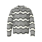 YADcrew Geometric Stripe Henley Neck Long Sleeve Knit Sweater