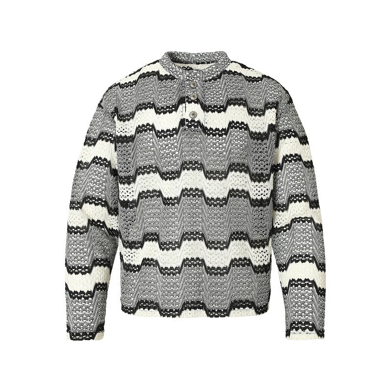 YADcrew Geometric Stripe Henley Neck Long Sleeve Knit Sweater