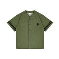 ANTIDOTE Embroidered Letters Denim Baseball Short Sleeve Shirt