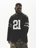 UNTILWERICH Mesh Quilting Embroidered Long Sleeve Hockey Jersey
