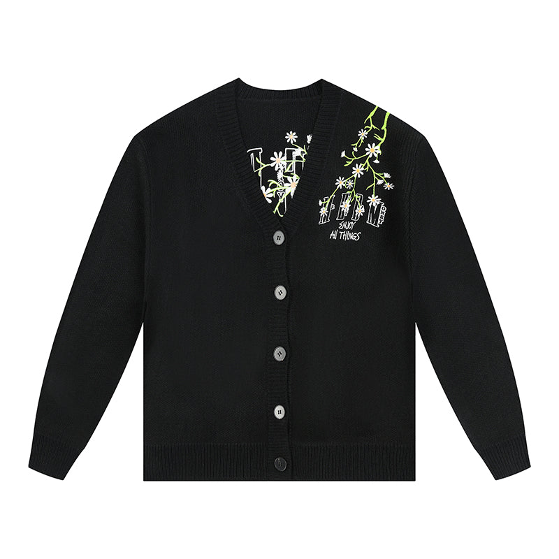 MEDM Flower Logo Embroidered Knit Cardigan