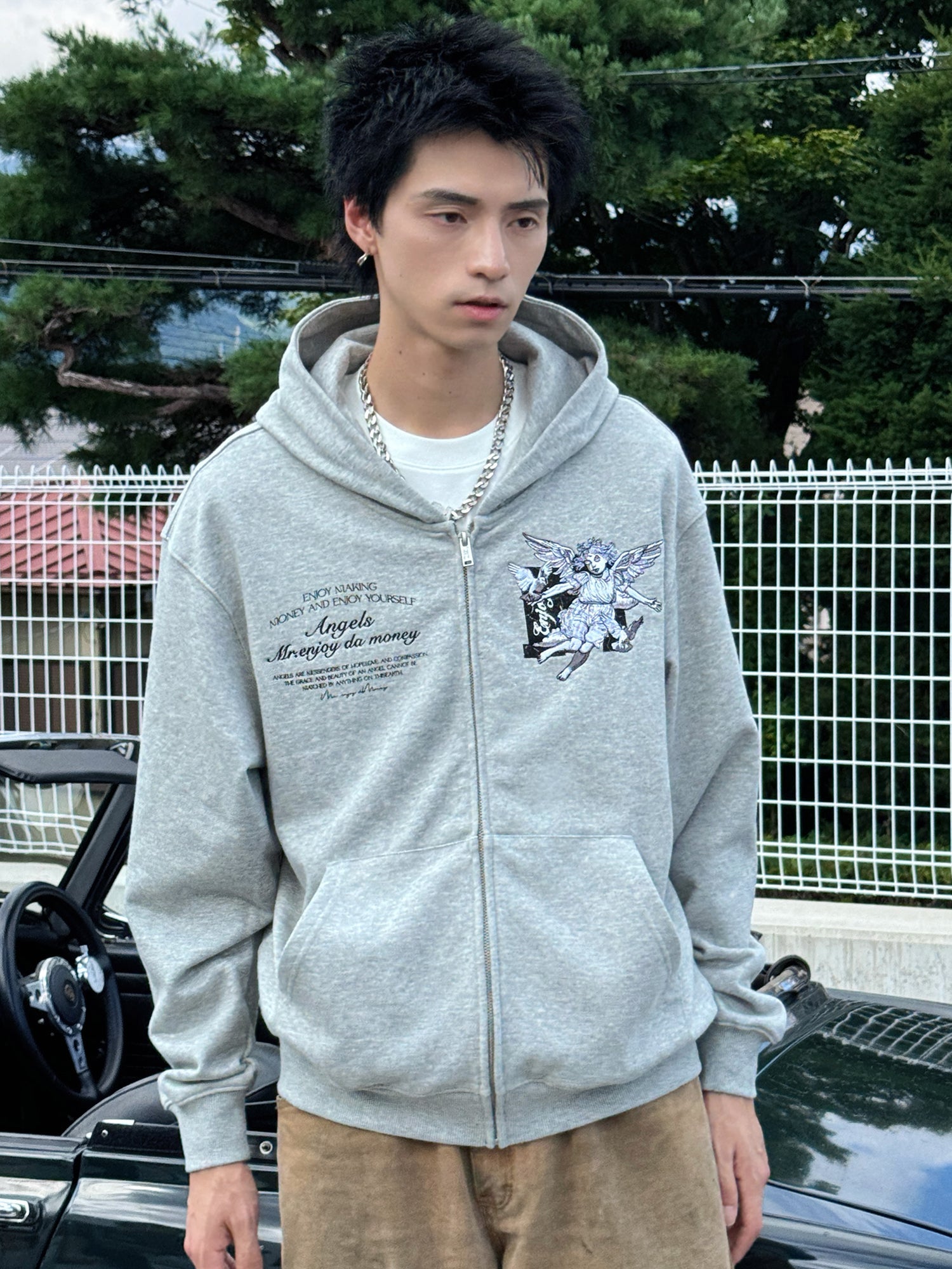 MEDM 3D Embroidered Angel Dove Zip Up Hoodie