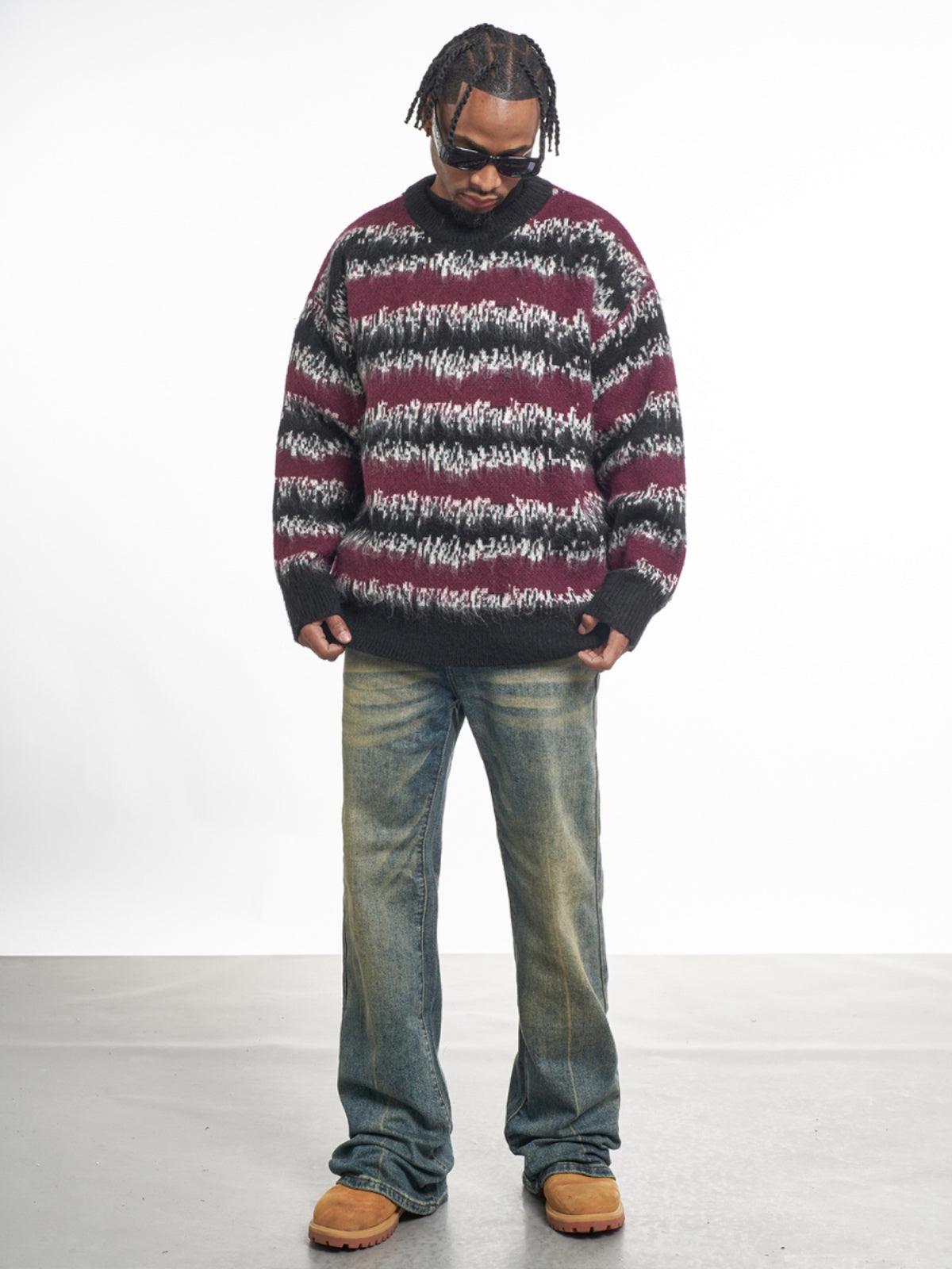 F3F Select Gradient Striped Fuzzy Knit Sweater