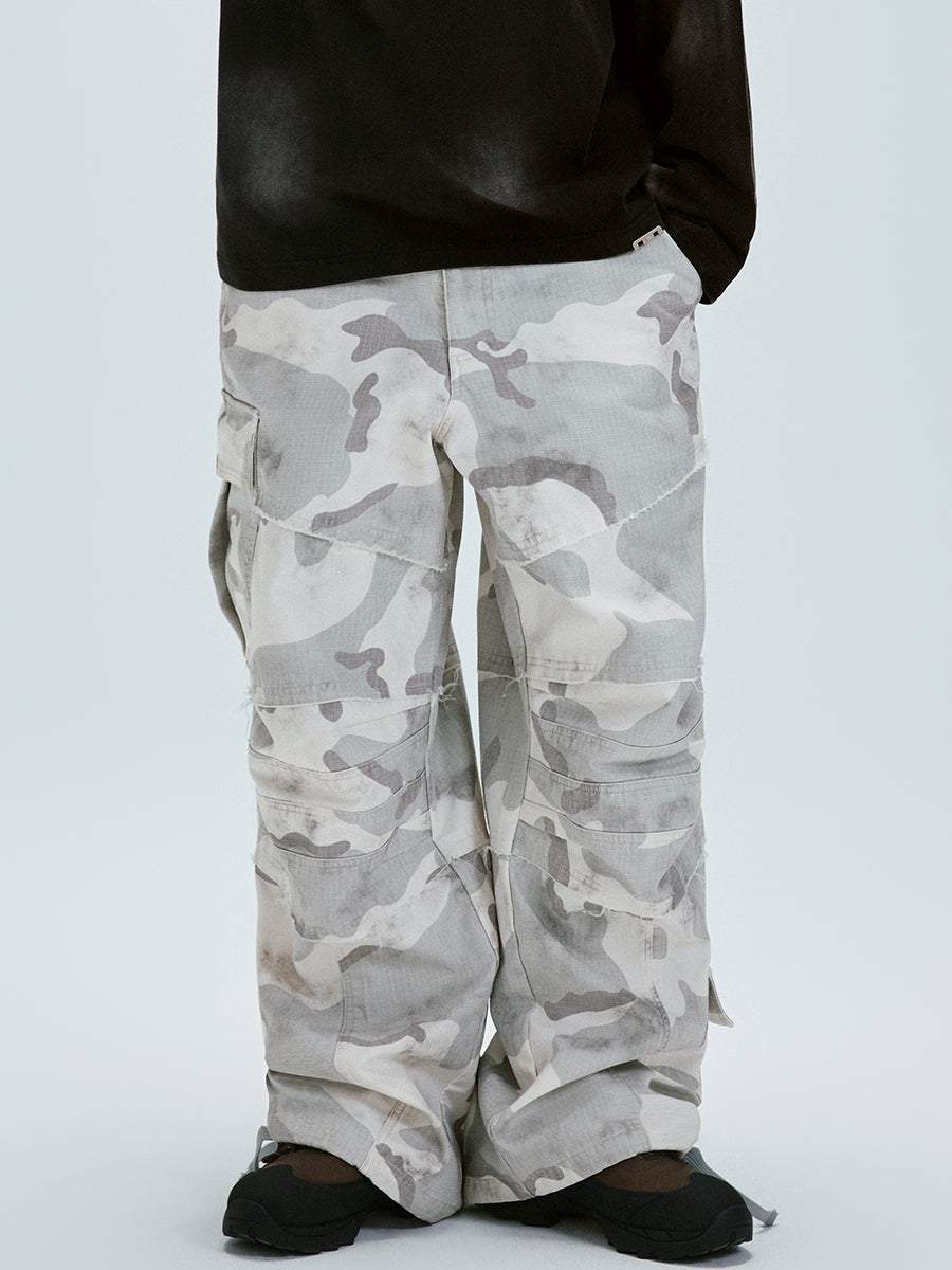 F2CE Gray White Camouflage Baggy Cargo Pants