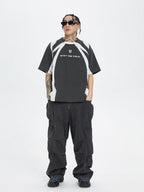 F2CE Deconstruction Stitching Contrast Color Printing Sports Polo Shirt