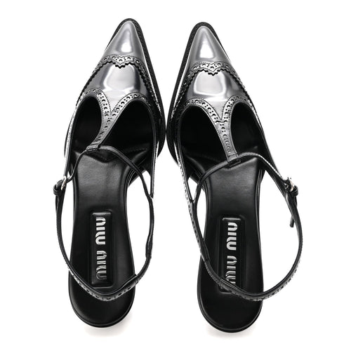 Calfskin Brogue Slingback Pumps 39 Black