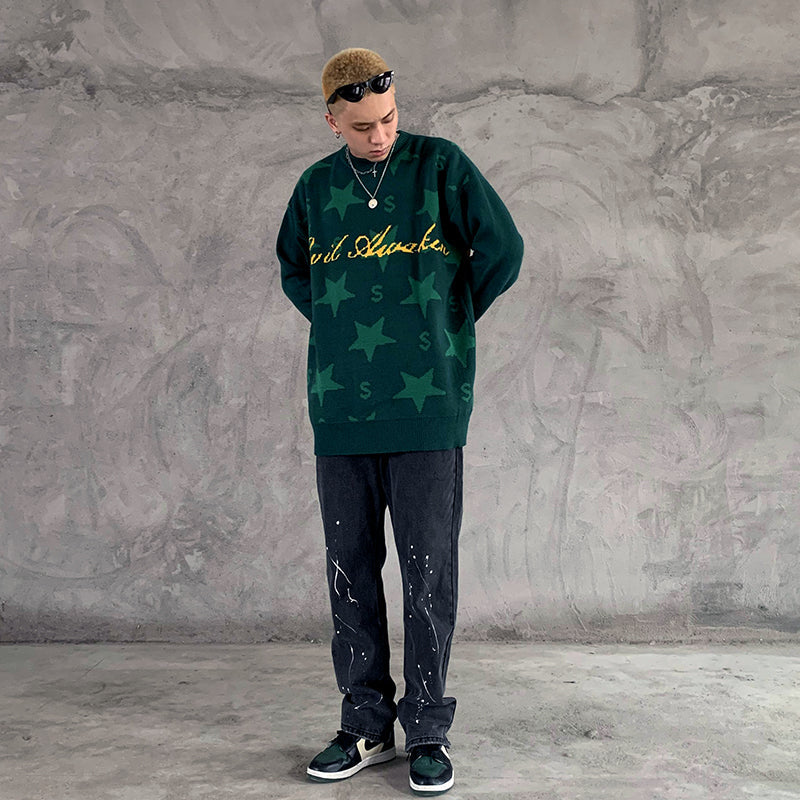 Star Circle Letter Knit Sweater