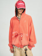 STEEPC Washed Aged Red Raglan Zip Up Hoodie