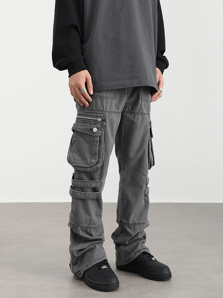 F3F Select Washed Old Multi Pocket Patchwork Work Pants