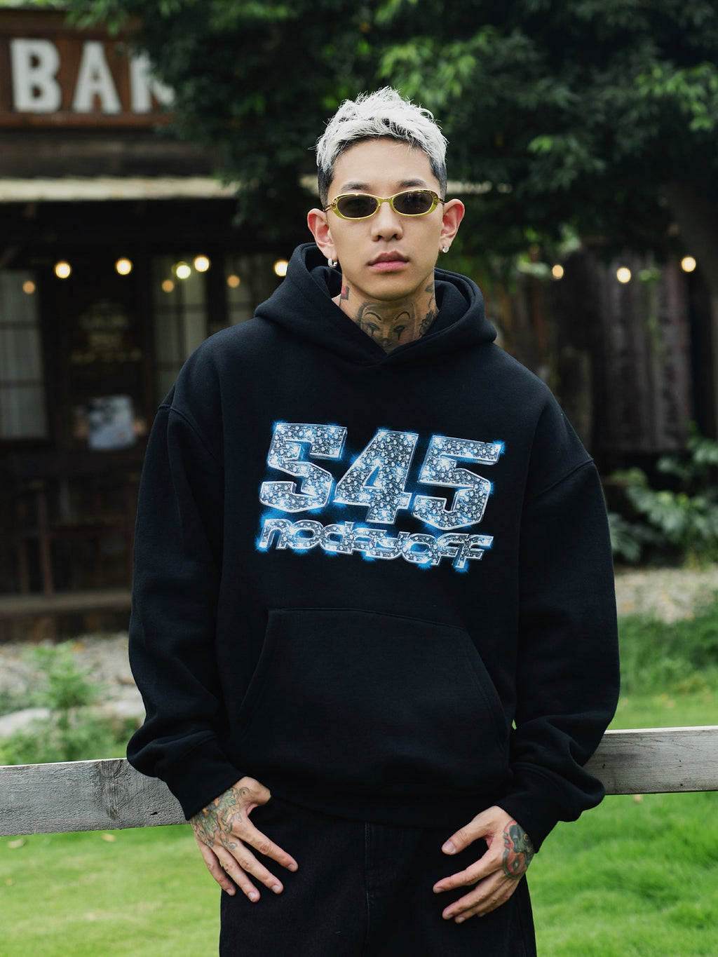 S45 Ice Blue Full Diamond Print Logo Hoodie