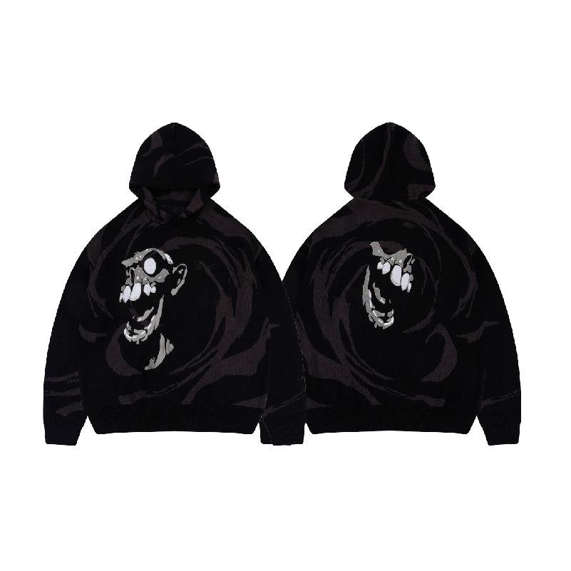S45 Skull Swirl Embroidered Knit Hoodie