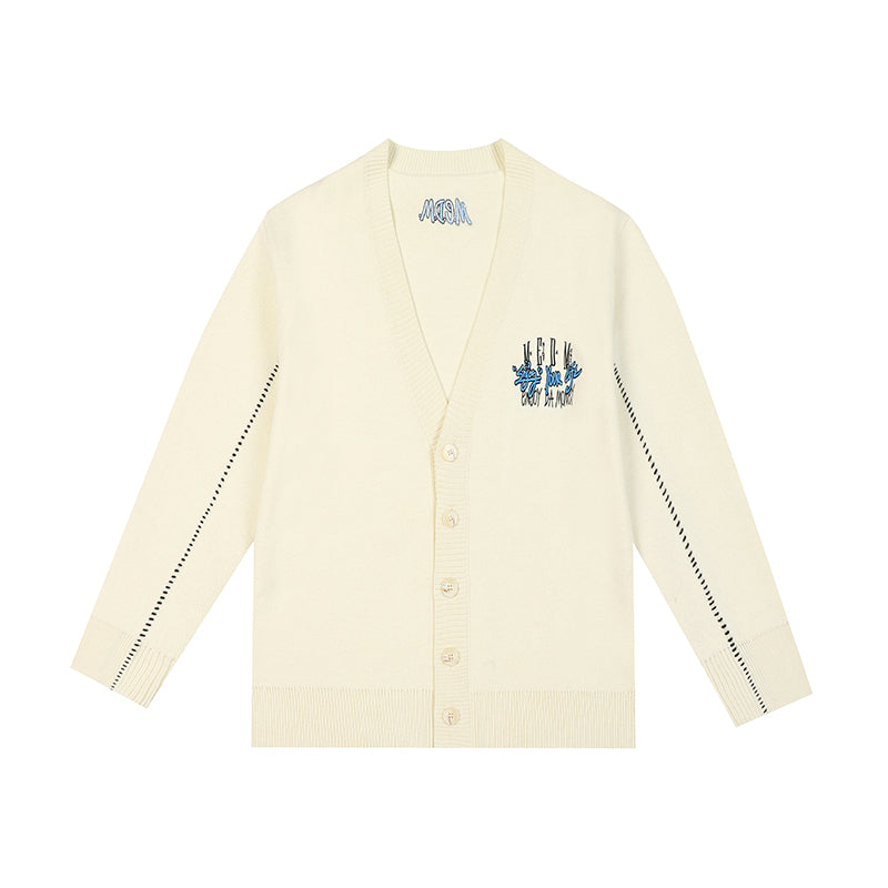 MEDM V Neck Embroidered Knit Cardigan