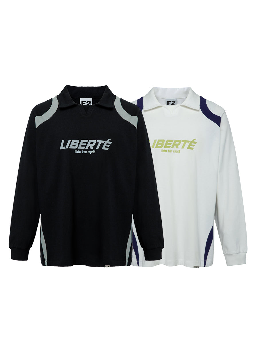 F2CE Patchwork Contrast Color Long Sleeve Polo