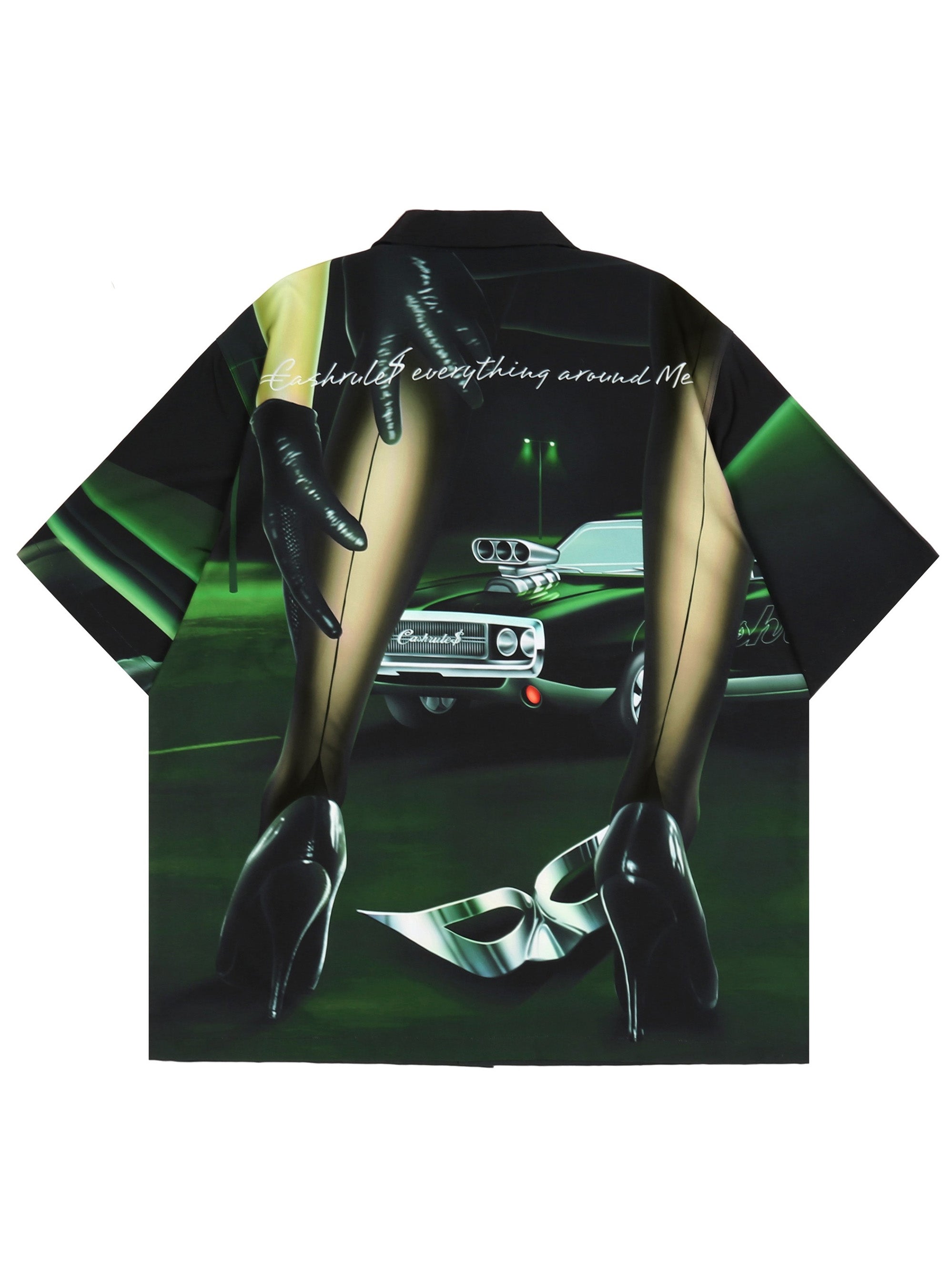 Cashrules Gangster Sports Car Print Short Sleeved Cuban Shirt