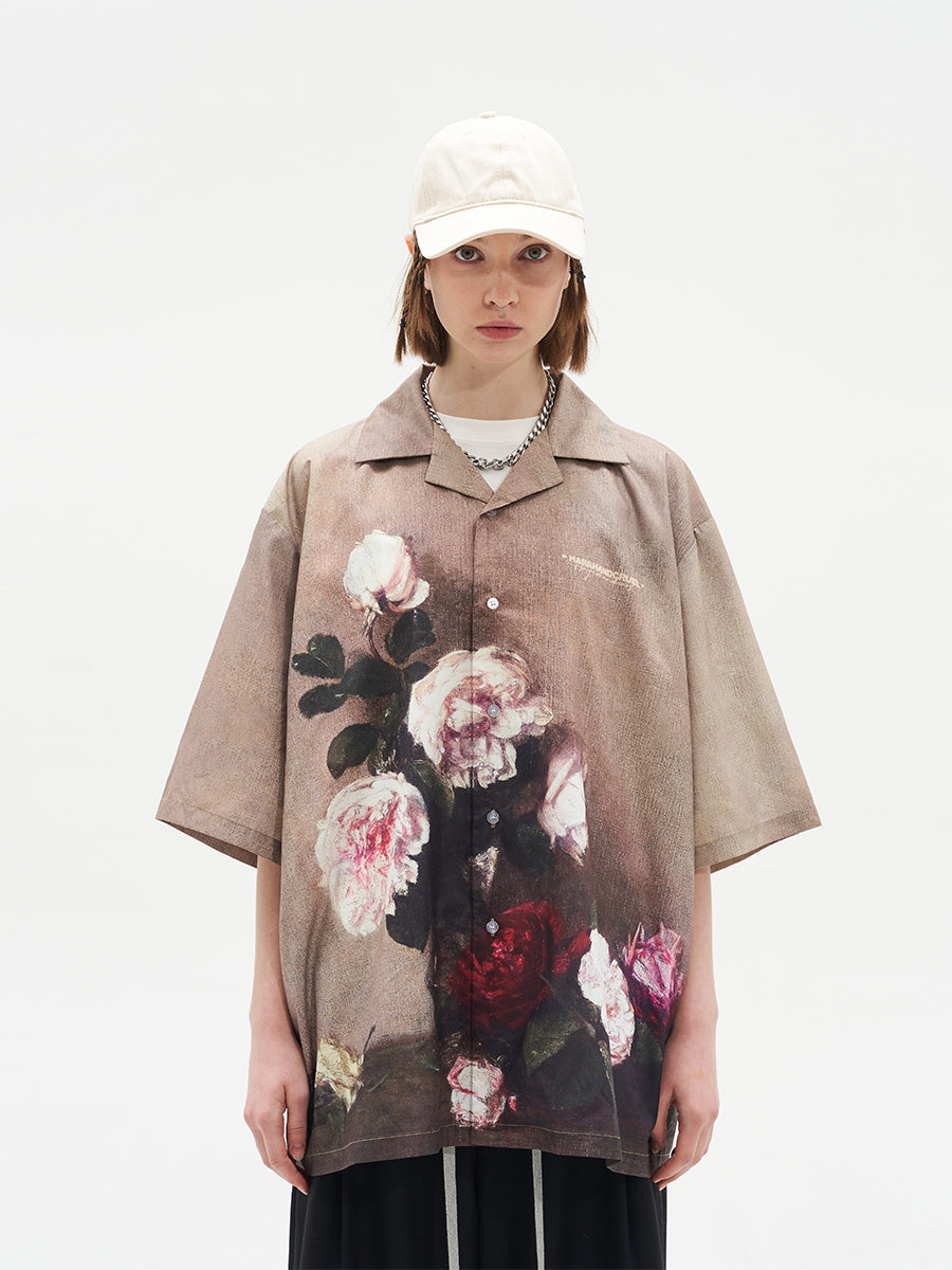 Harsh and Cruel Vintage Floral Oil Painting Cuban Shirt
