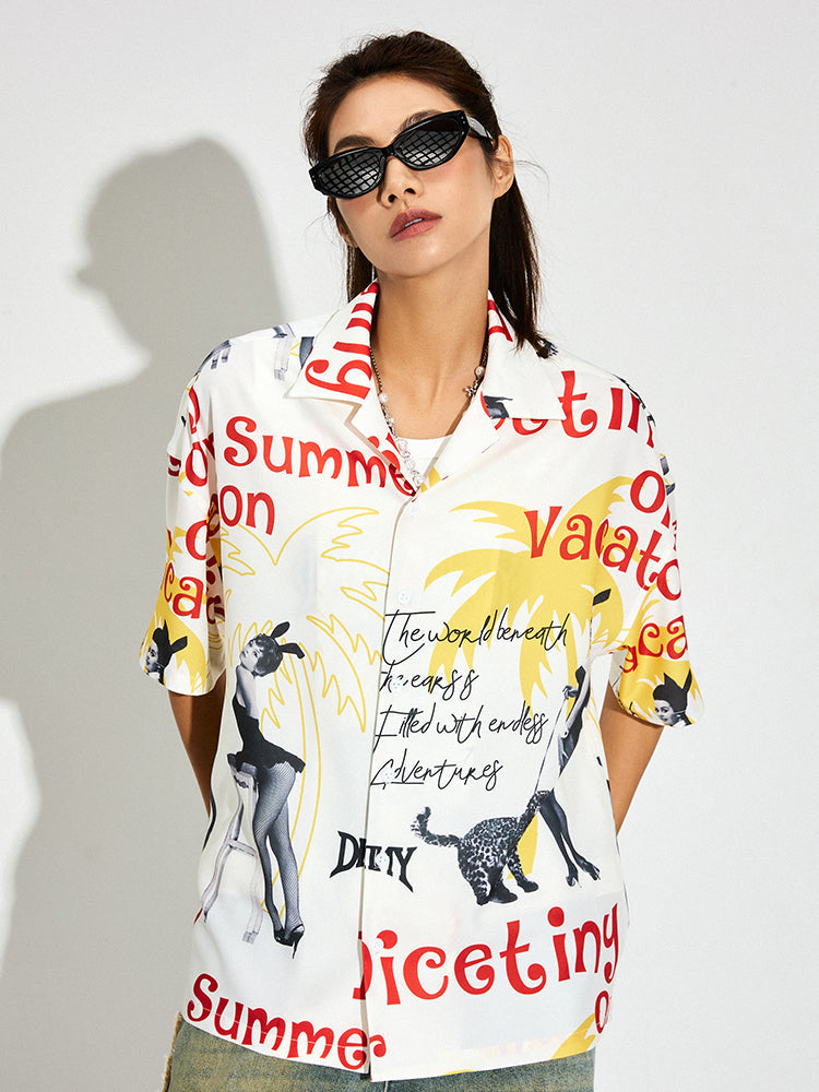 DICETINY Bunny Full Print Short Sleeved Cuban Shirt
