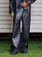 AFGK Punk Embroidery Leather Pants