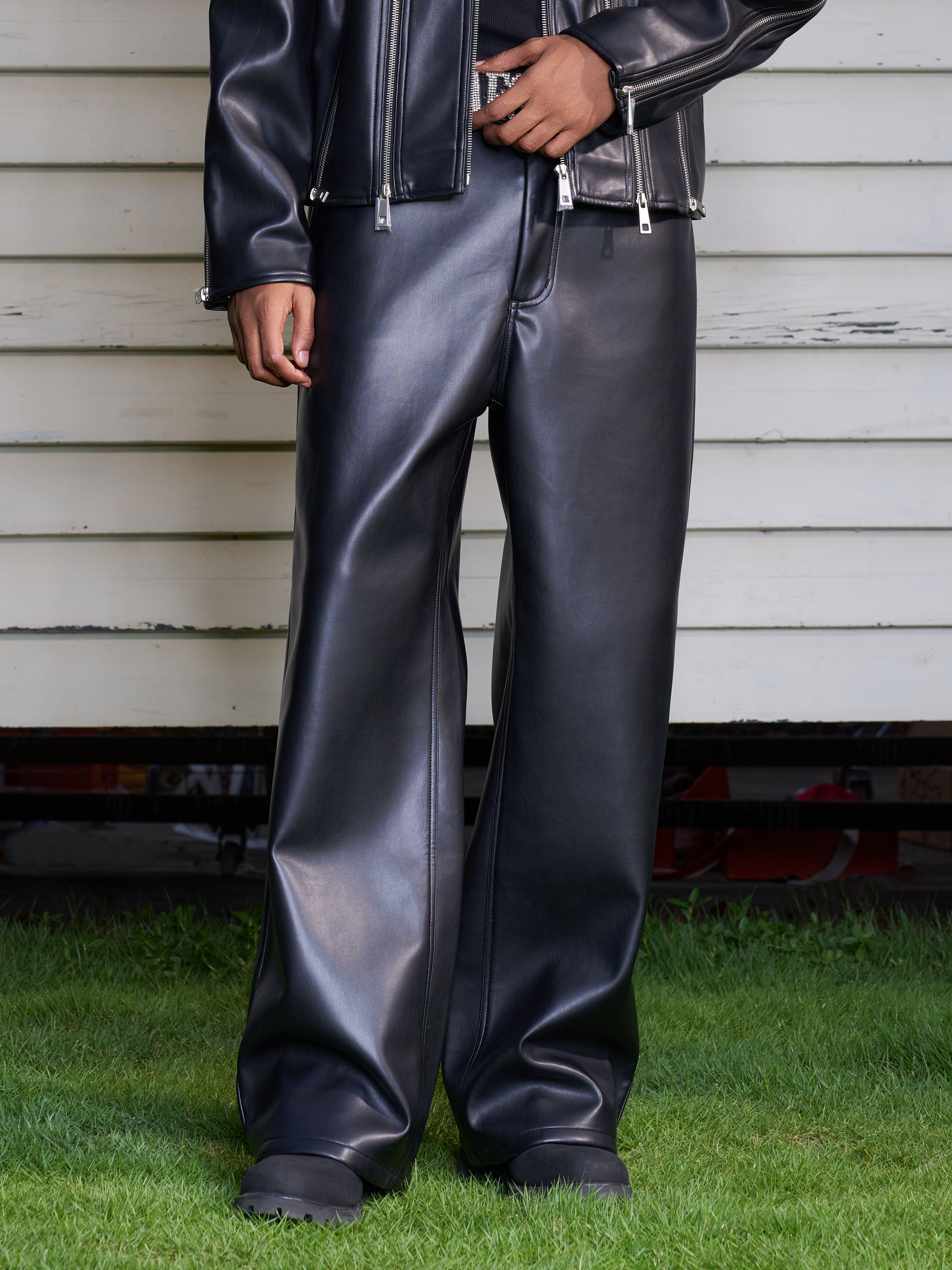 AFGK Punk Embroidery Leather Pants
