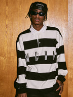MEDM Striped Logo Long Sleeved Polo Shirt