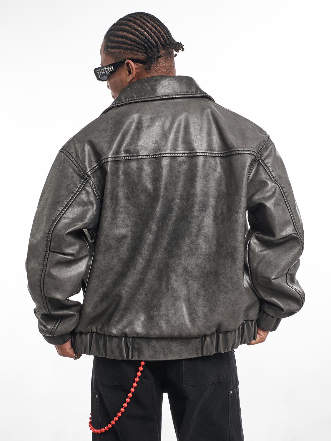 F3F Select Vintage PU Leather Zip Up Jacket