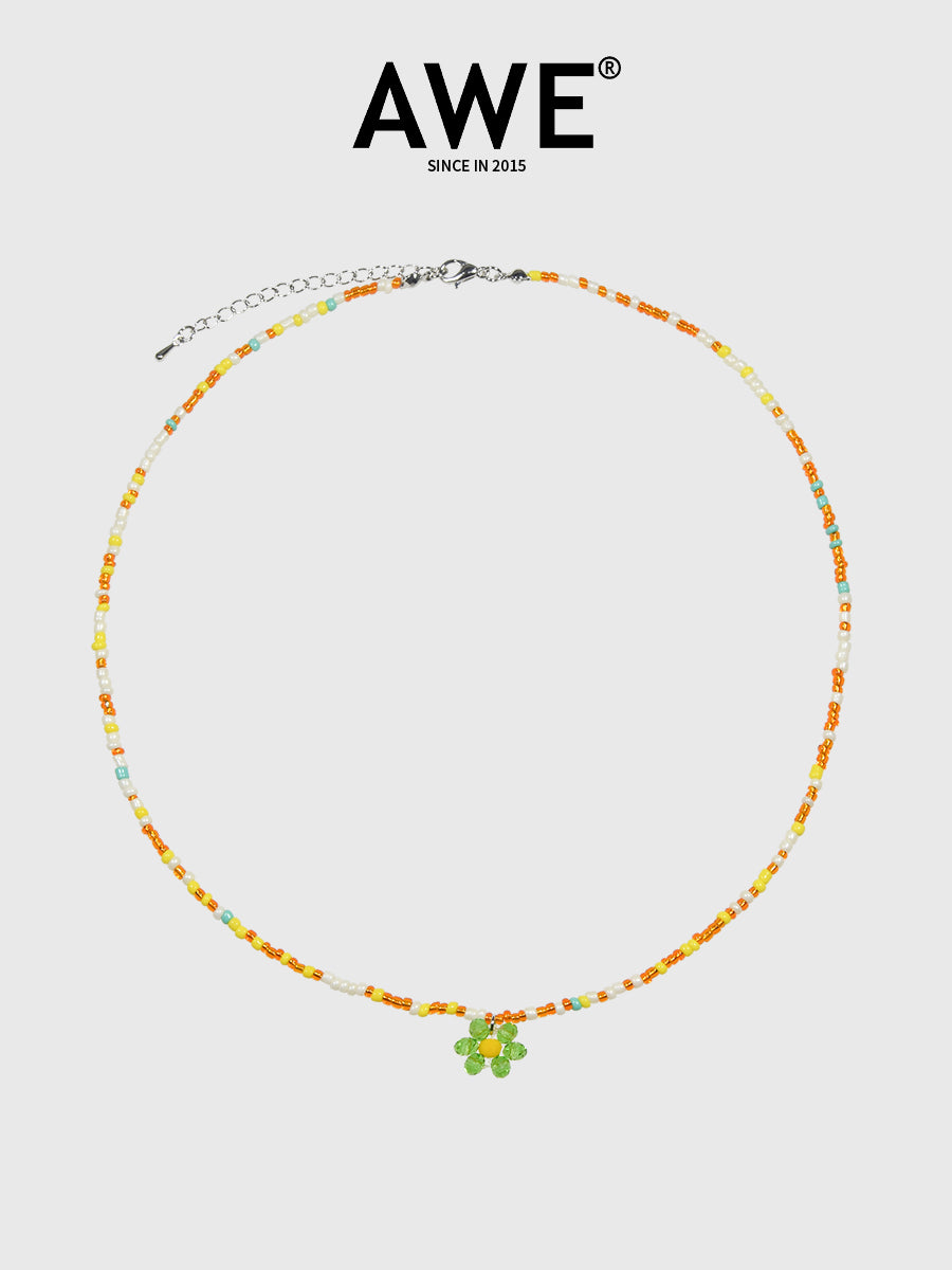 AWE Candy Color Beaded Flower Necklace