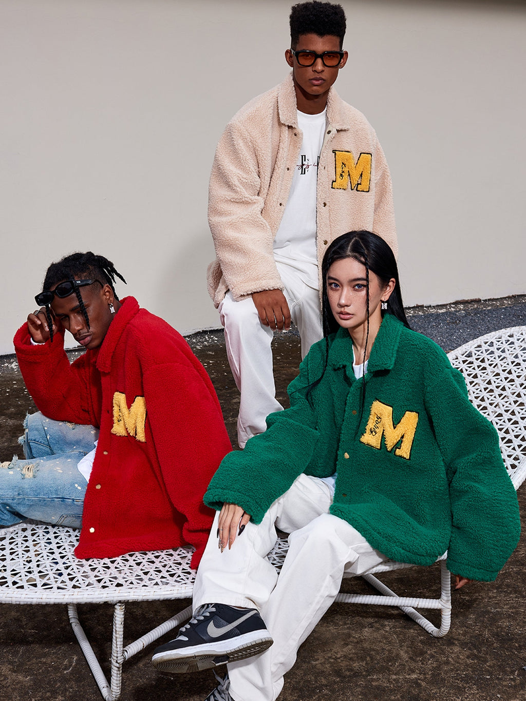 MEDM Logo Letters Embroidered Sherpa Fleece Boa Jacket