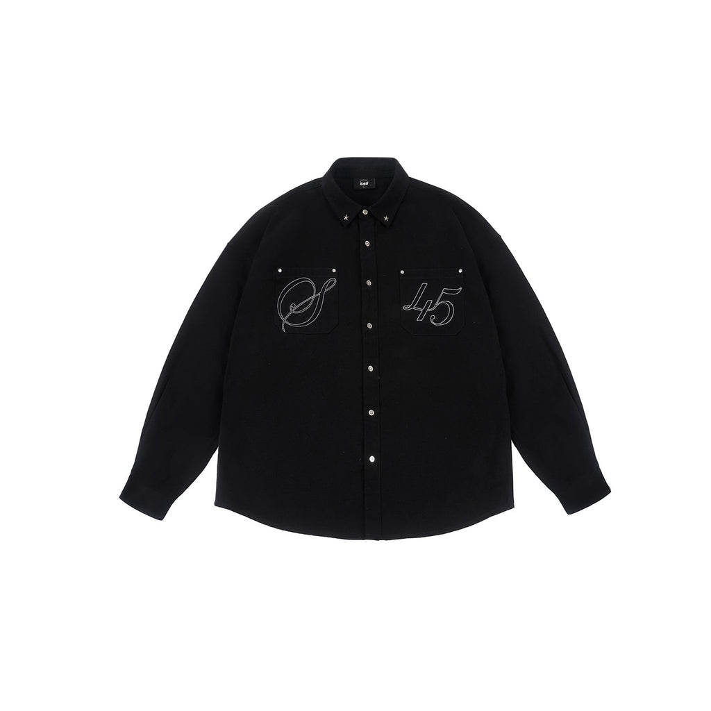 S45 Basic Embroidery Star Studs Long Sleeved Shirt