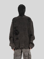 UNDERWATER Washed Handmade Destruction Patchwork Knit Sweater Gray