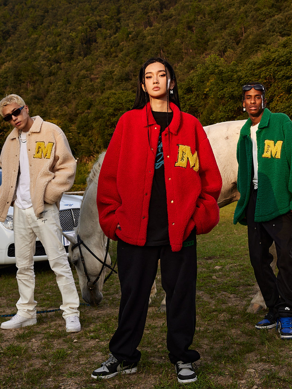 MEDM Logo Letters Embroidered Sherpa Fleece Boa Jacket