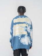 Harsh and Cruel Blue Sky Cloud Ripped Knit Sweater