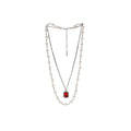 NboStore Pearl Stitching Red Gemstone Necklace