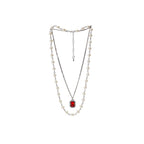 NboStore Pearl Stitching Red Gemstone Necklace