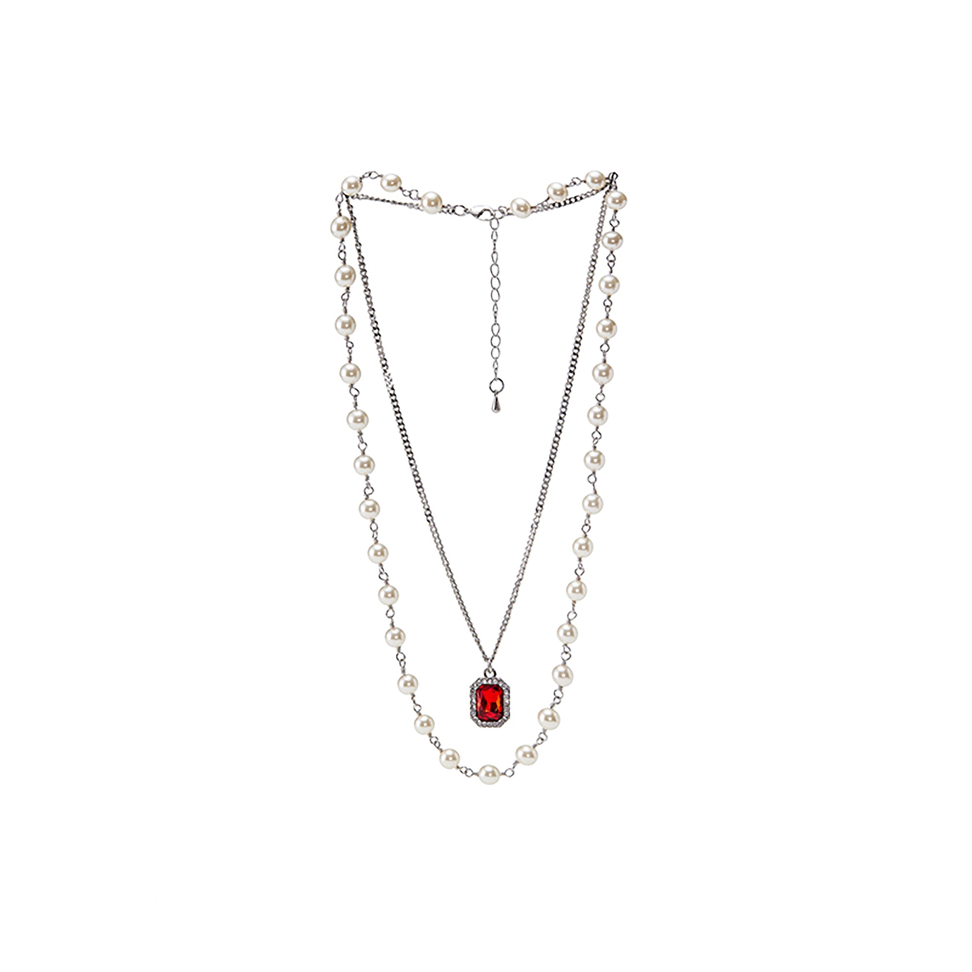 NboStore Pearl Stitching Red Gemstone Necklace