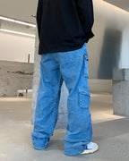 F3F Select Multi Pocket Washed Denim Cargo Pants