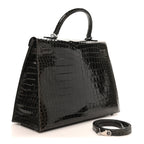 Shiny Porosus Crocodile Kelly Sellier 35 Graphite