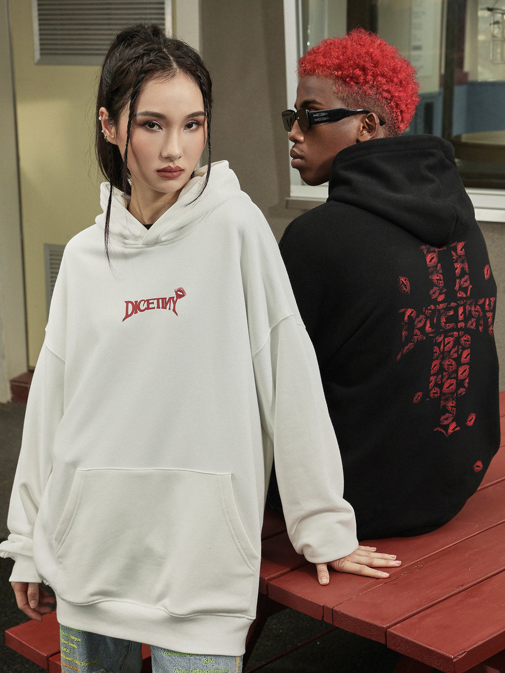 DICETINY Lipstick Logo Pattern Printed Hoodie