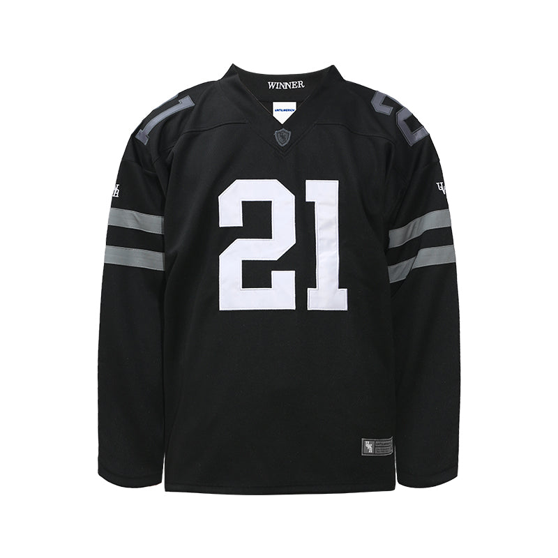 UNTILWERICH Mesh Quilting Embroidered Long Sleeve Hockey Jersey