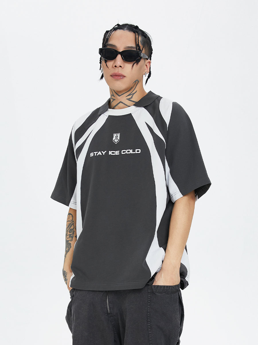 F2CE Deconstruction Stitching Contrast Color Printing Sports Polo Shirt