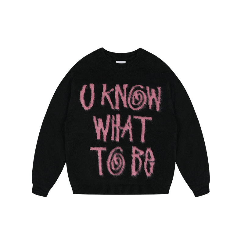 ANTIDOTE Scrunchy Slogan Knit Sweater