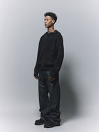 ANTIDOTE Washed Destruction Zip Up Knit Hoodie