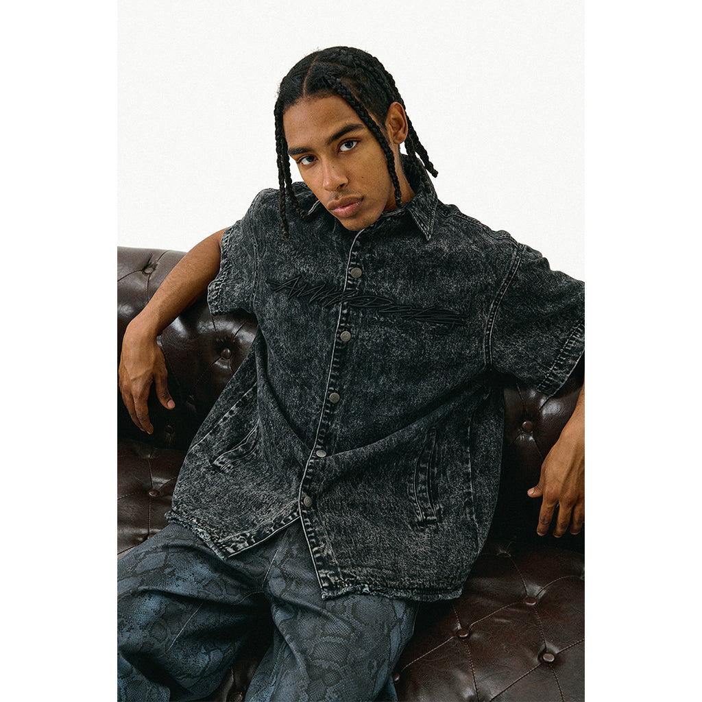 ANTIDOTE Cowboy Embroidered Denim Short Sleeve Shirt