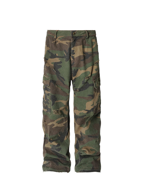 ANTIDOTE Camouflage Washed Hole Baggy Cargo Pants