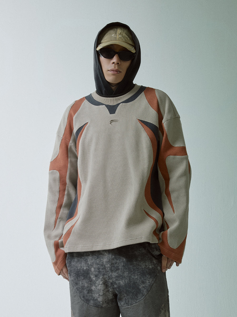 F2CE Deconstructed Clashing Color Waffle Sweatshirt