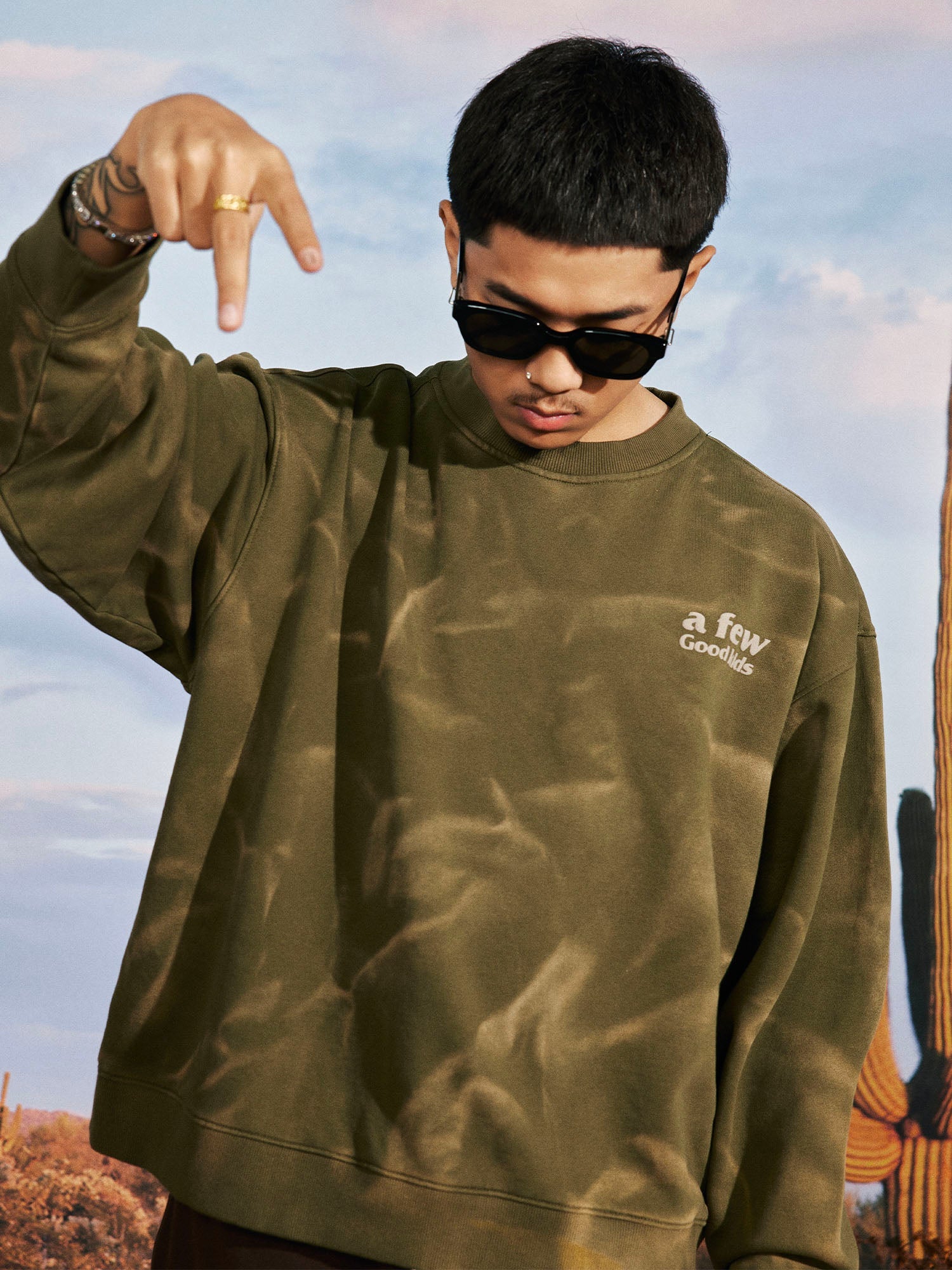 AFGK Wave Pattern Washed Old Sweatshirt