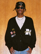 MEDM Embroidered Badge Knit Sweater Cardigan