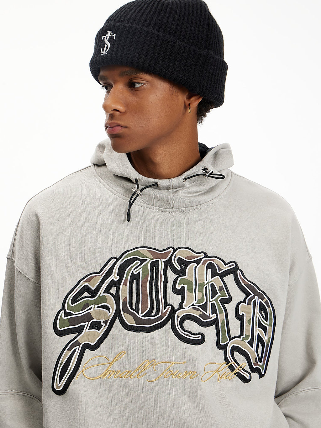 Small Town Kid Camouflage Embroidered Patch Hoodie